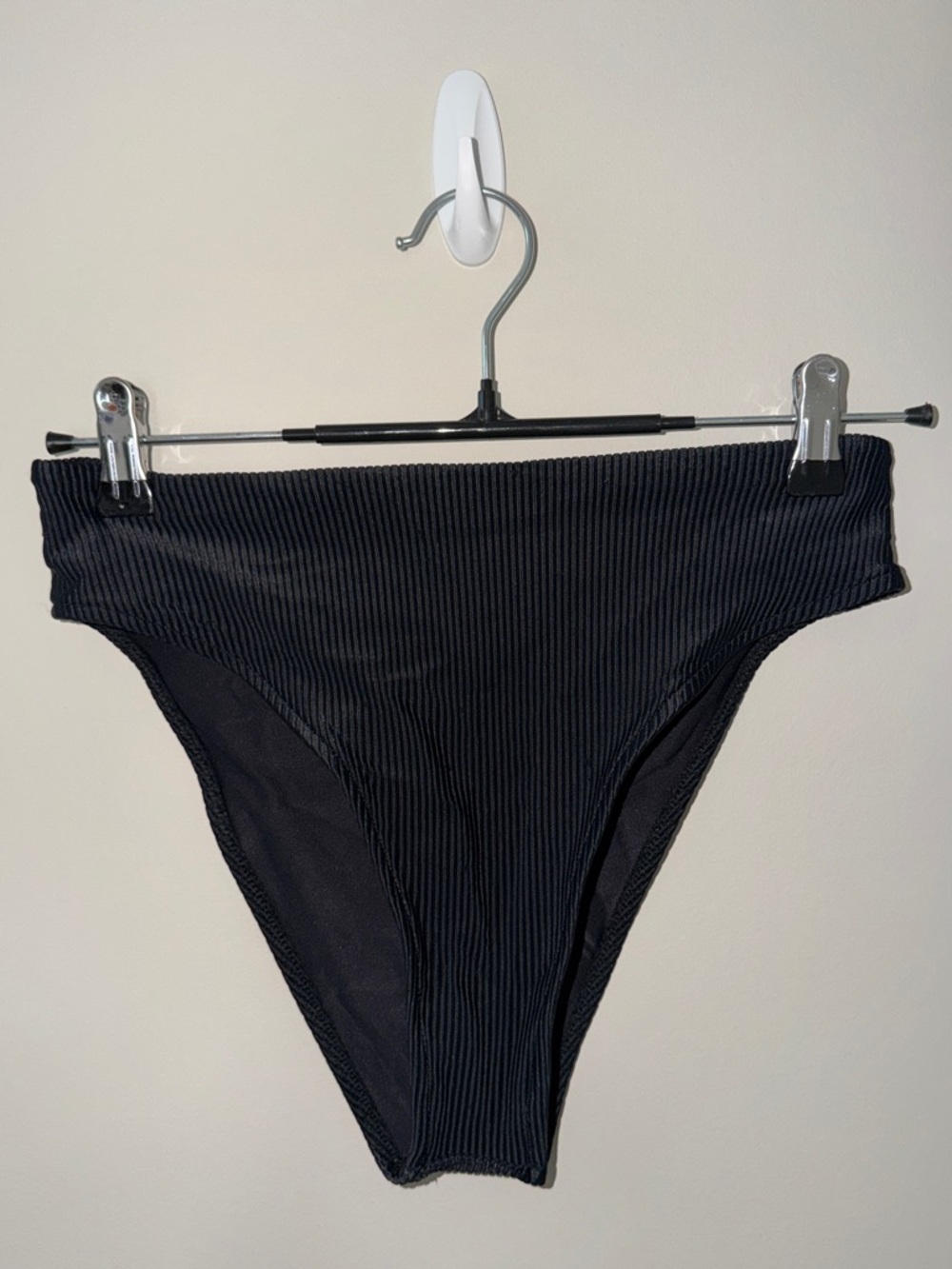 Frankie's Bikinis Black Ribbed High-Cut Bikini Bottom